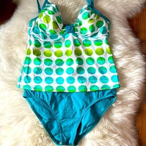 Tankini polka dot sea green, yellow green, and white